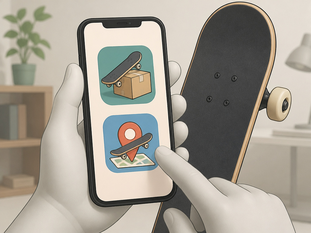 Selling a skateboard on niche online marketplaces from a smartphone