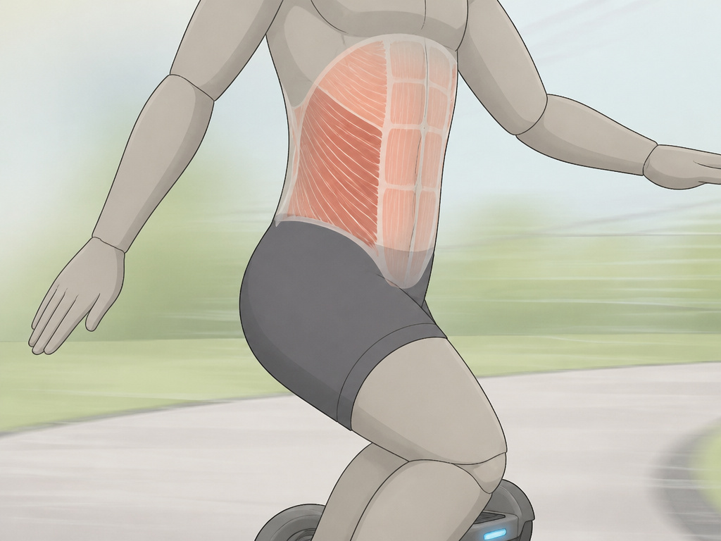 Hoverboard rider's core muscles engaged for balance and posture