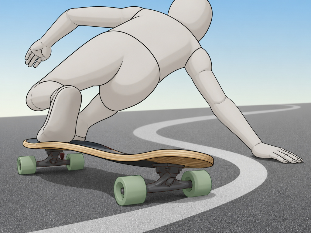 Longboard carving technique showing an S-turn path on pavement