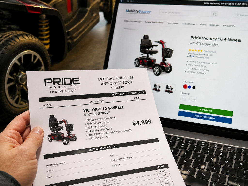 Official mobility scooter price list and order form with model details.