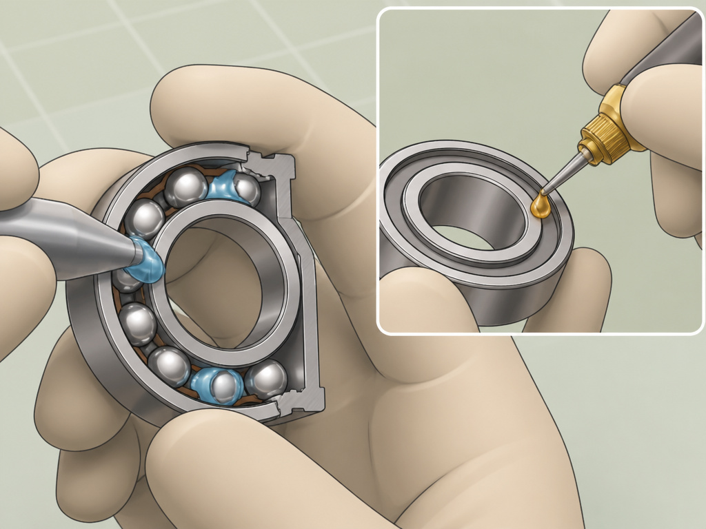 Diagram showing correct amount of grease or oil for longboard bearing lubrication.