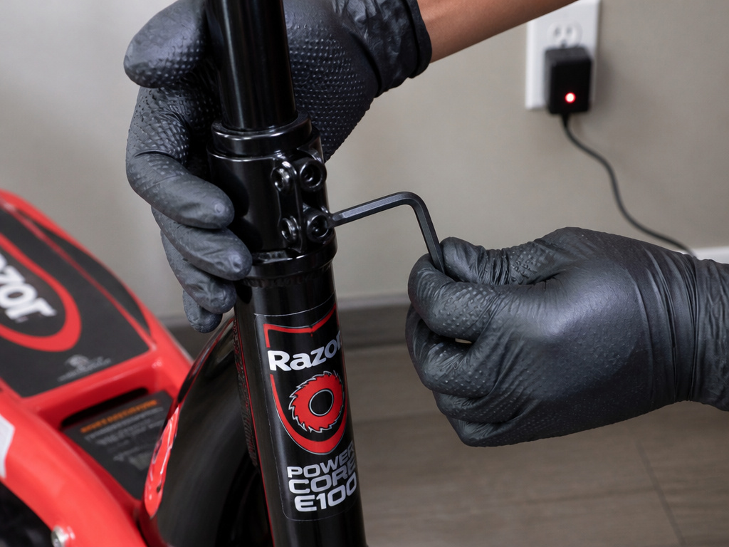 Assembling and charging a Razor Power Core E100 electric scooter.