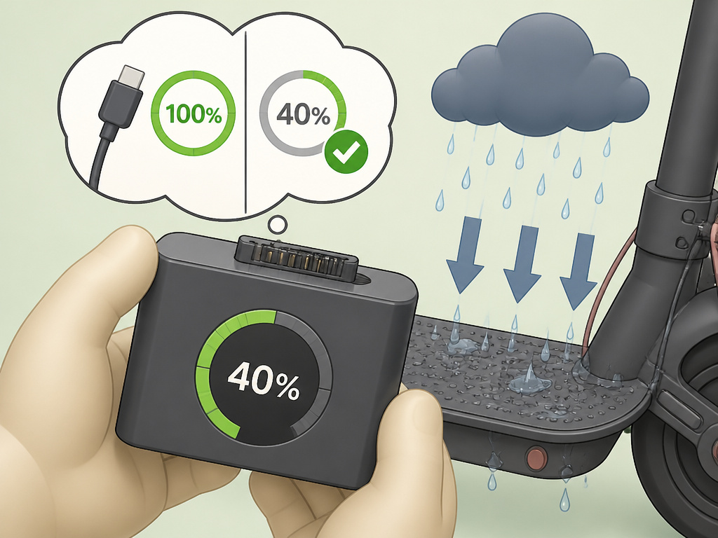 Phantom Gogo scooter battery care and water resistance conflicting manual advice.