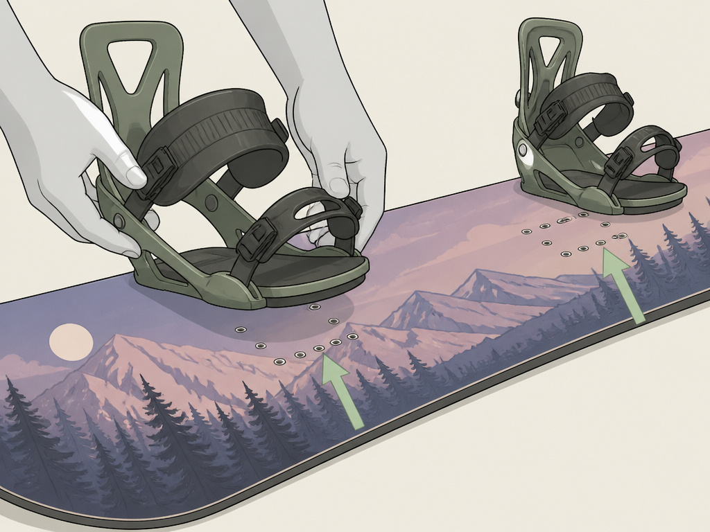 Jones Twin Sister snowboard binding placement on centered and directional stance inserts.