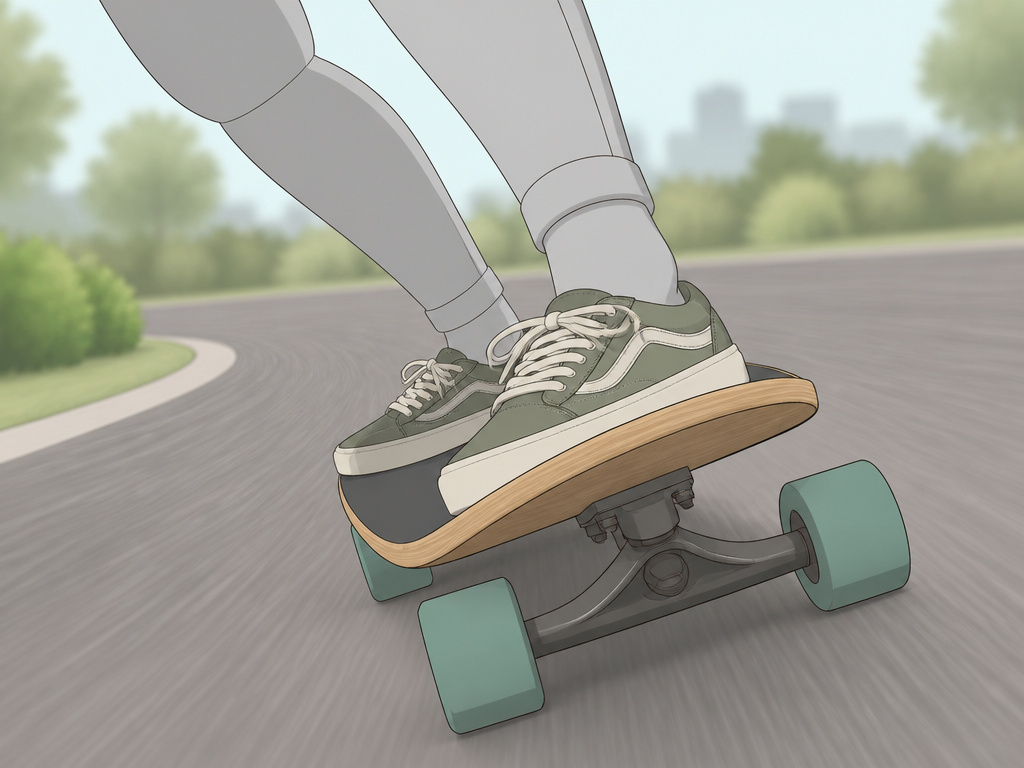 Longboard carving technique showing heel pressure for a turn while cruising.
