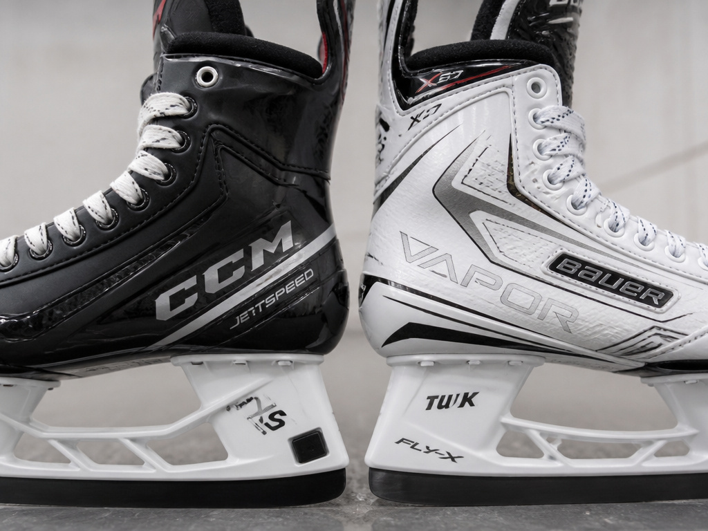 CCM Jetspeed and Bauer Vapor ice hockey skates compared side by side