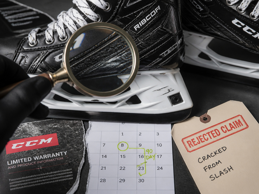 CCM skate warranty details showing covered defects versus accidental damage.
