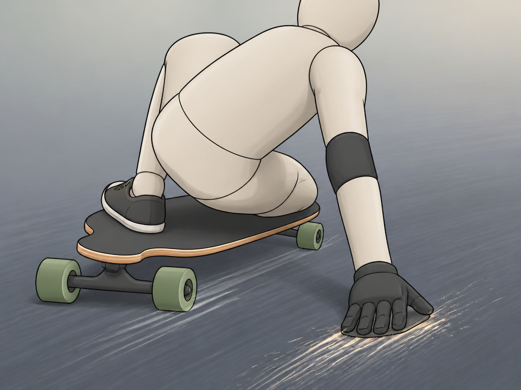 Cartoon diagram of a beginner performing a Coleman slide on a longboard.