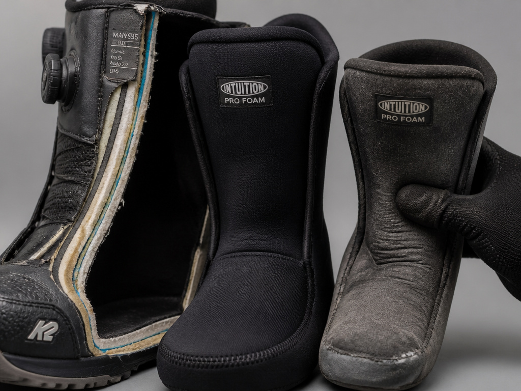 K2 Maysis boot Intuition liner comparison showing new versus packed-out foam.