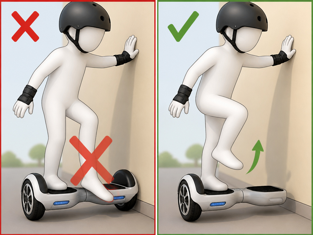 Correcting the common hoverboard dismount mistake of sliding instead of lifting your foot