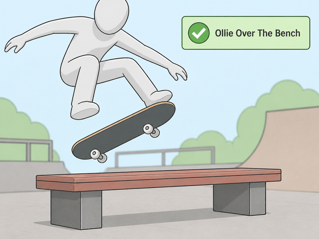 Skater XL Switch gameplay showing a cartoon skater completing a trick challenge.