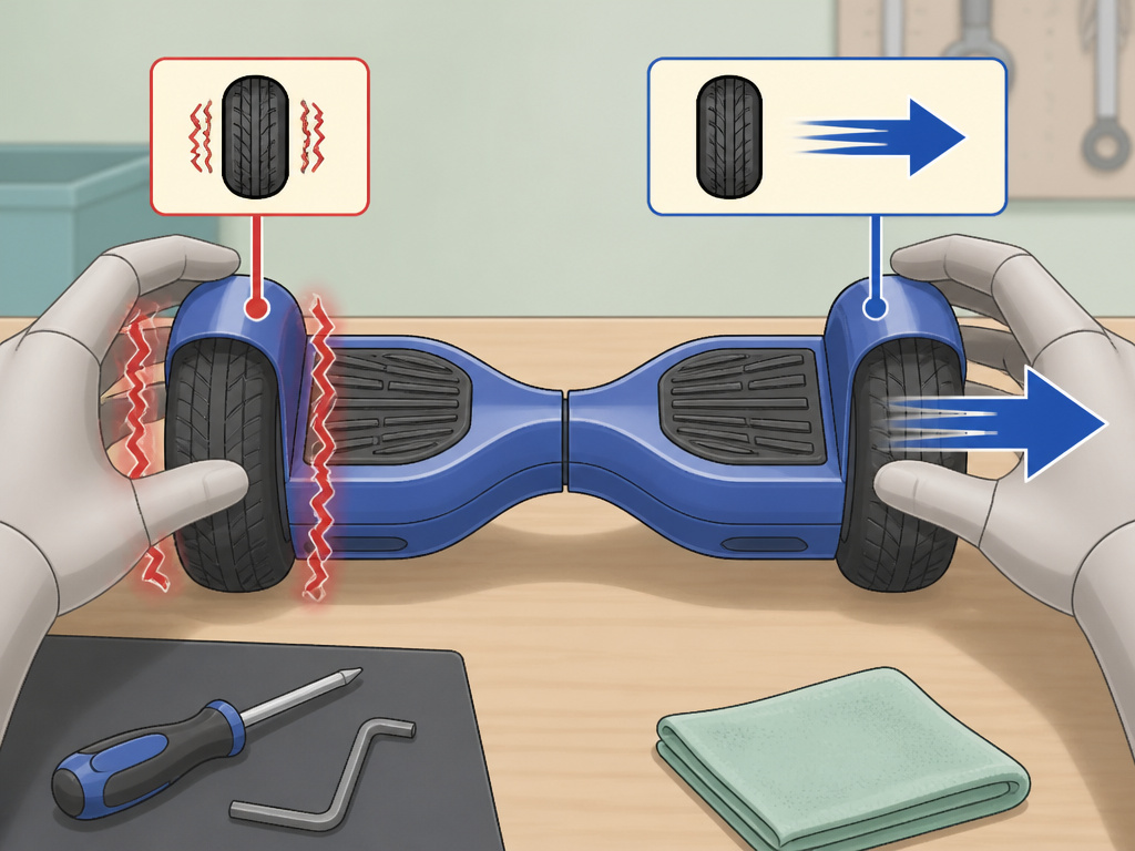 Diagnosing hoverboard imbalance: shaking versus pulling to one side.