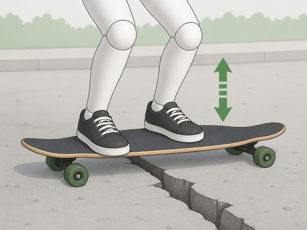 Person practicing static stance on immobilized longboard for balance training.