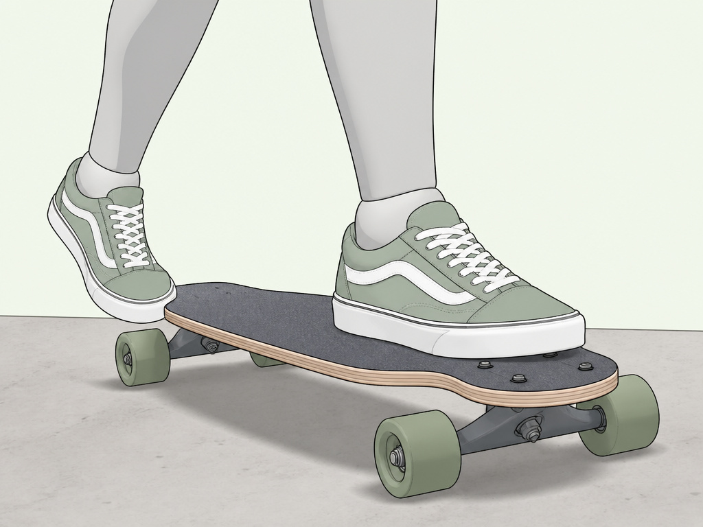 Person balancing on one foot over the front bolts of a longboard.
