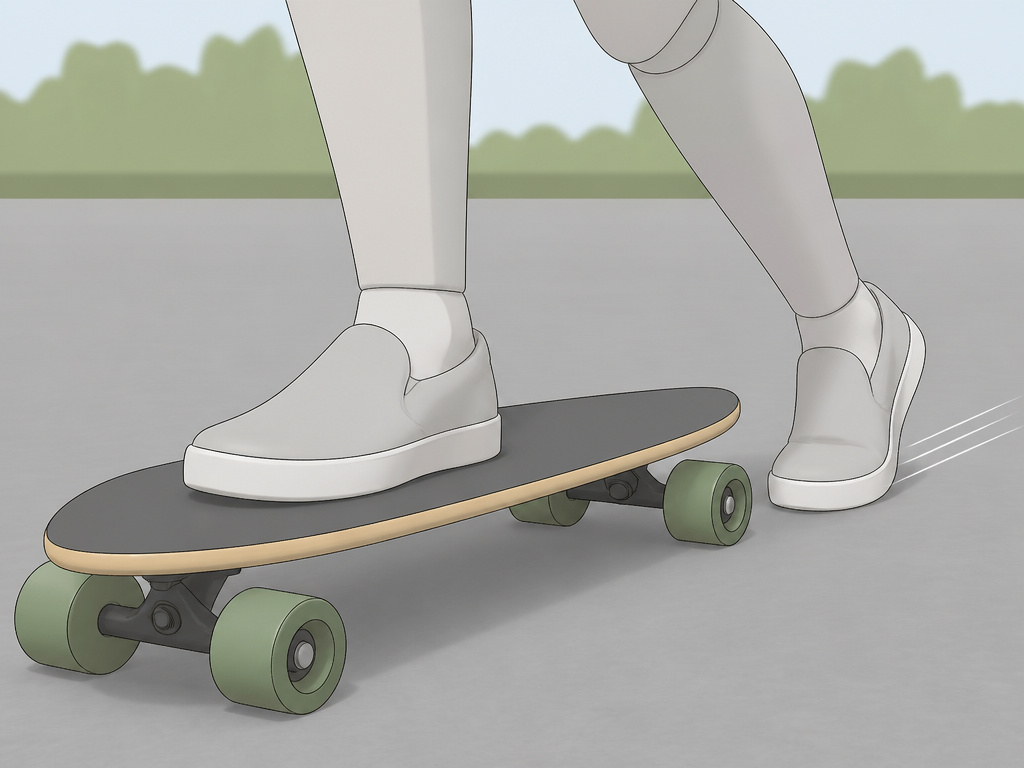 Longboard balance drill showing slow walking roll with front foot planted.