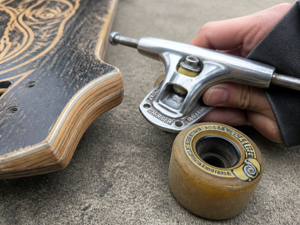 Close-up of Sector 9 longboard construction materials and premium components