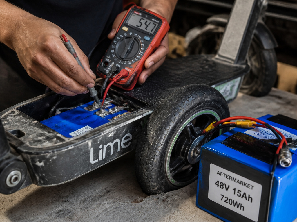 Sourcing parts for a Lime scooter conversion on a workbench