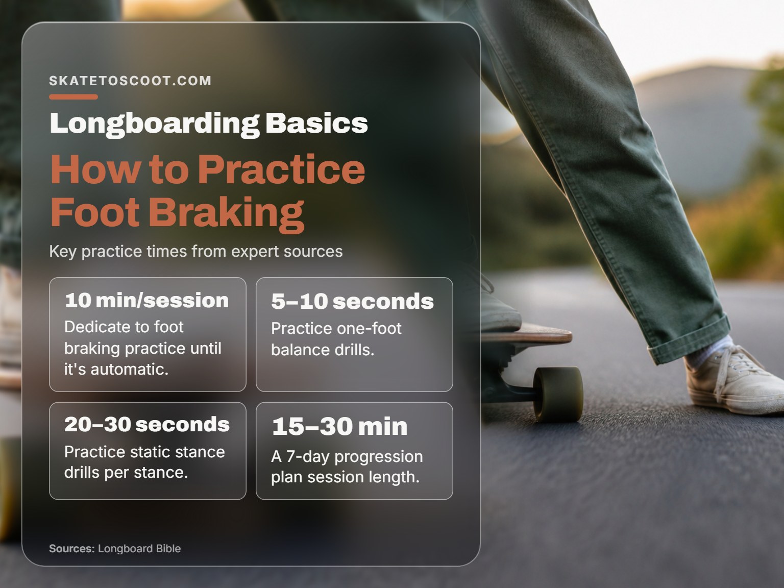 Longboard foot braking technique showing foot dragging on pavement