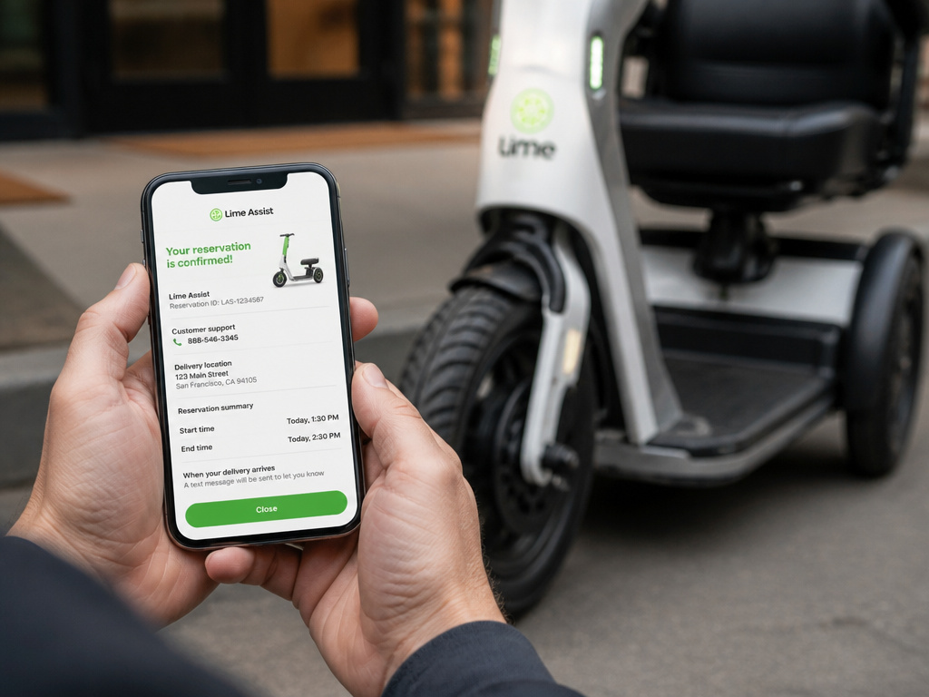 Reserving a free adaptive scooter through the Lime Assist program on a phone.