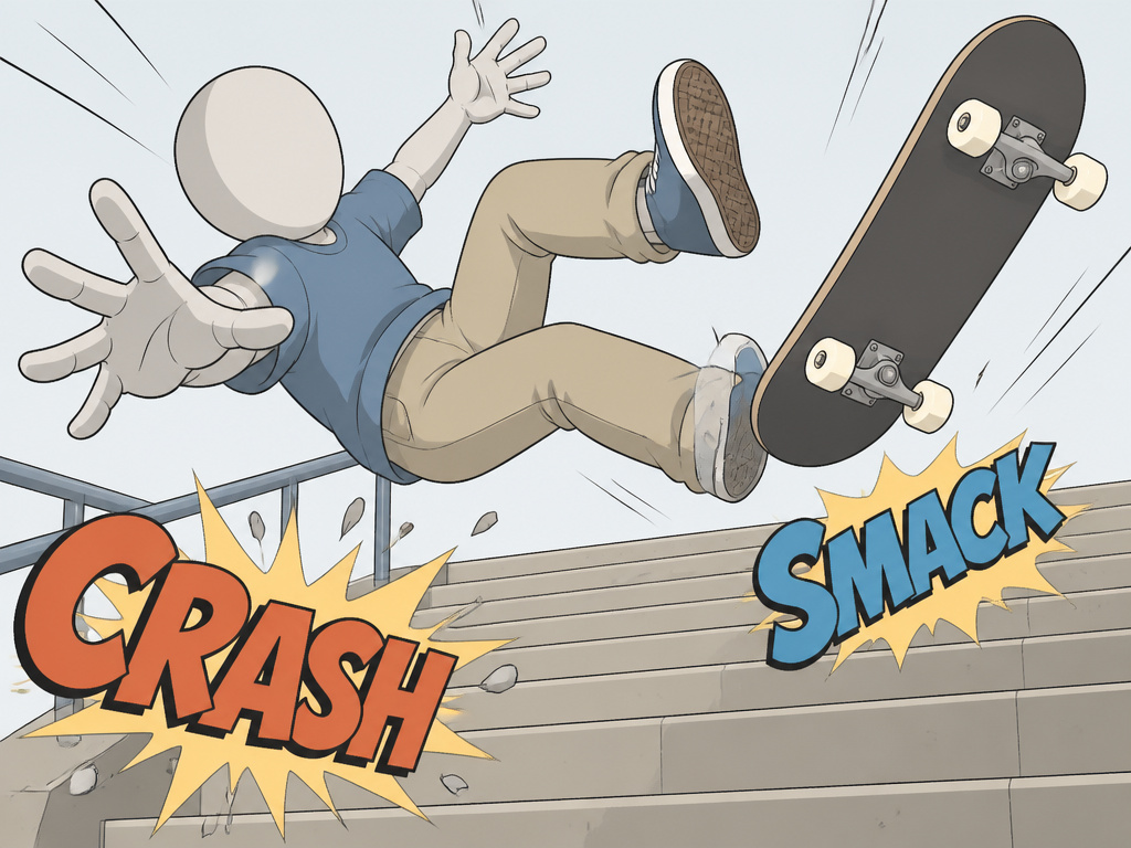 Cartoon of a skater bailing in Skate 3's Hall of Meat mode