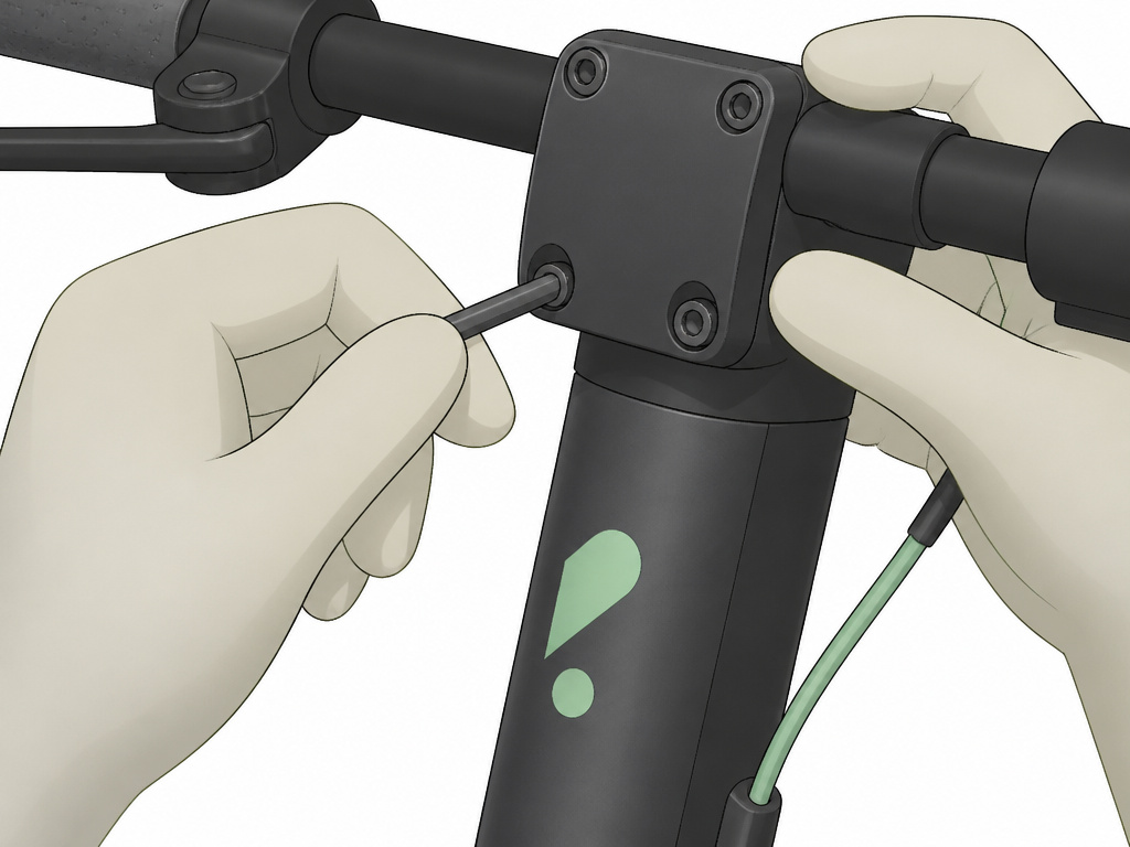Assembling a Kimi electric scooter by tightening the handlebar stem bolt.
