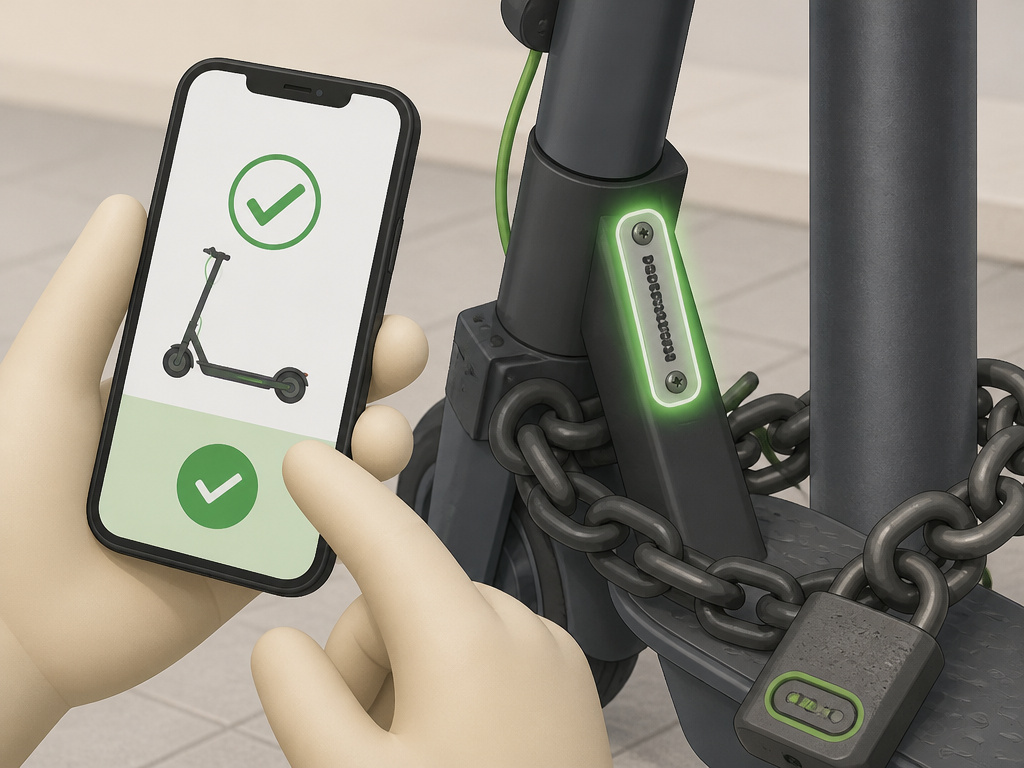 Registering an electric scooter's serial number while it is securely locked.