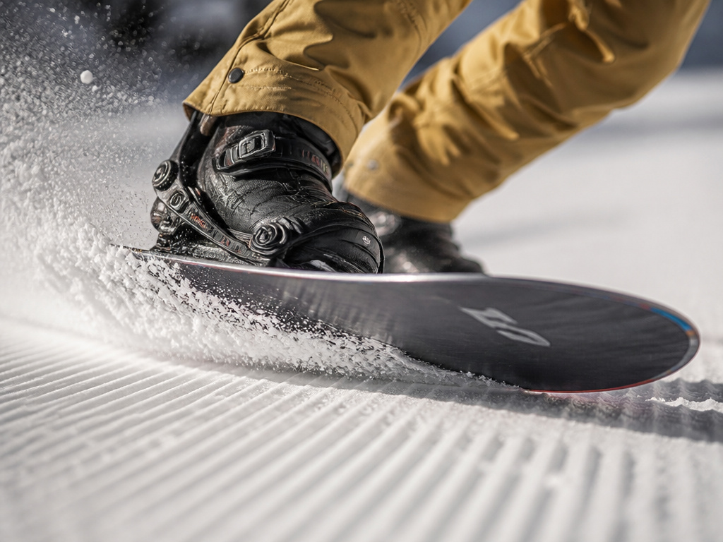 Camp Seven Redwood snowboard carving on edge during performance test