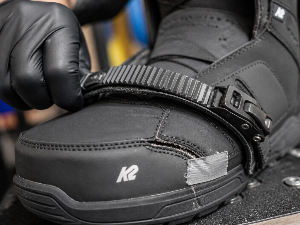 Close-up of K2 Kinsley boot toe seam durability and strap pressure