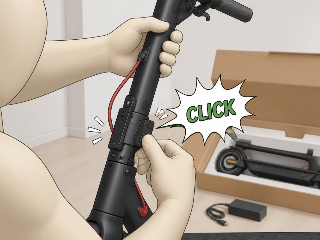 Assembling Hiboy S2 scooter by unfolding stem and securing locking mechanism