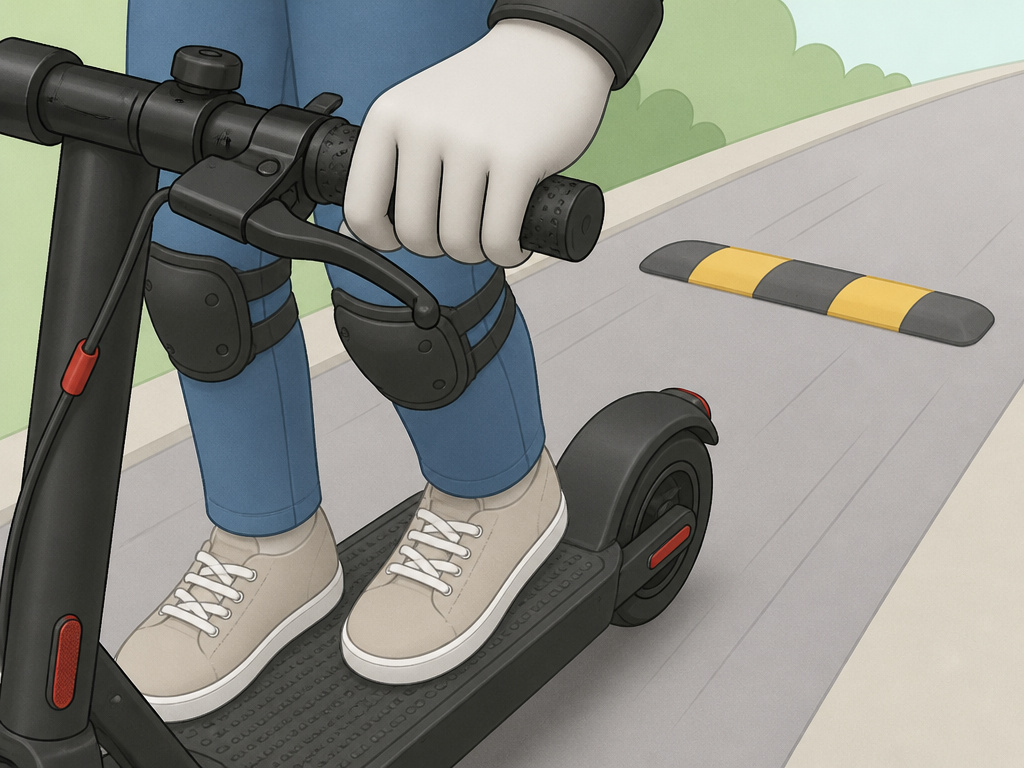 Hiboy scooter rider braking safely with feet planted on deck