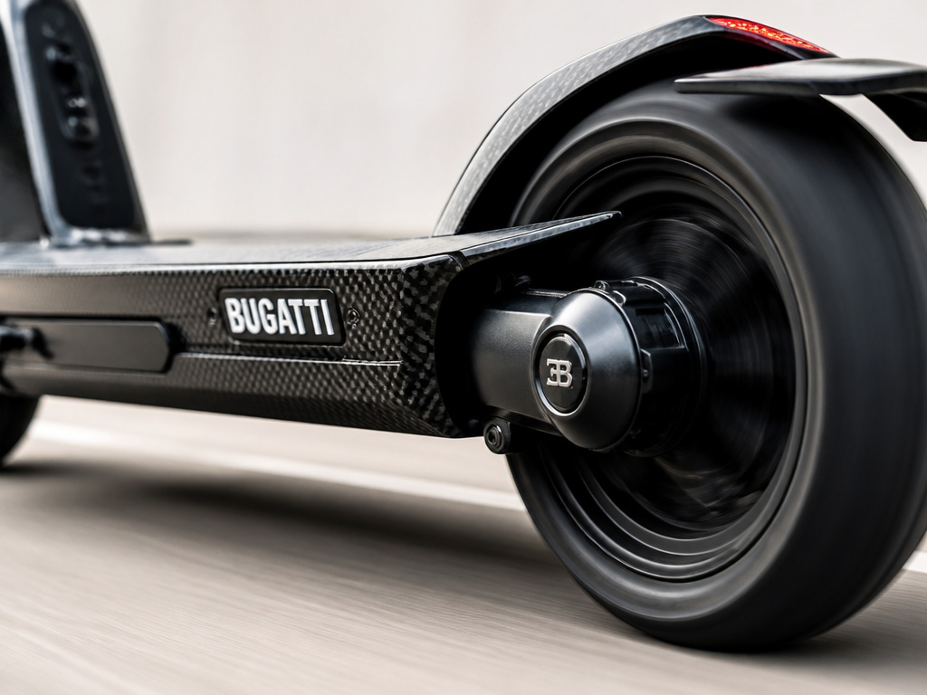Premium Bugatti electric scooter in motion, showcasing speed and design.