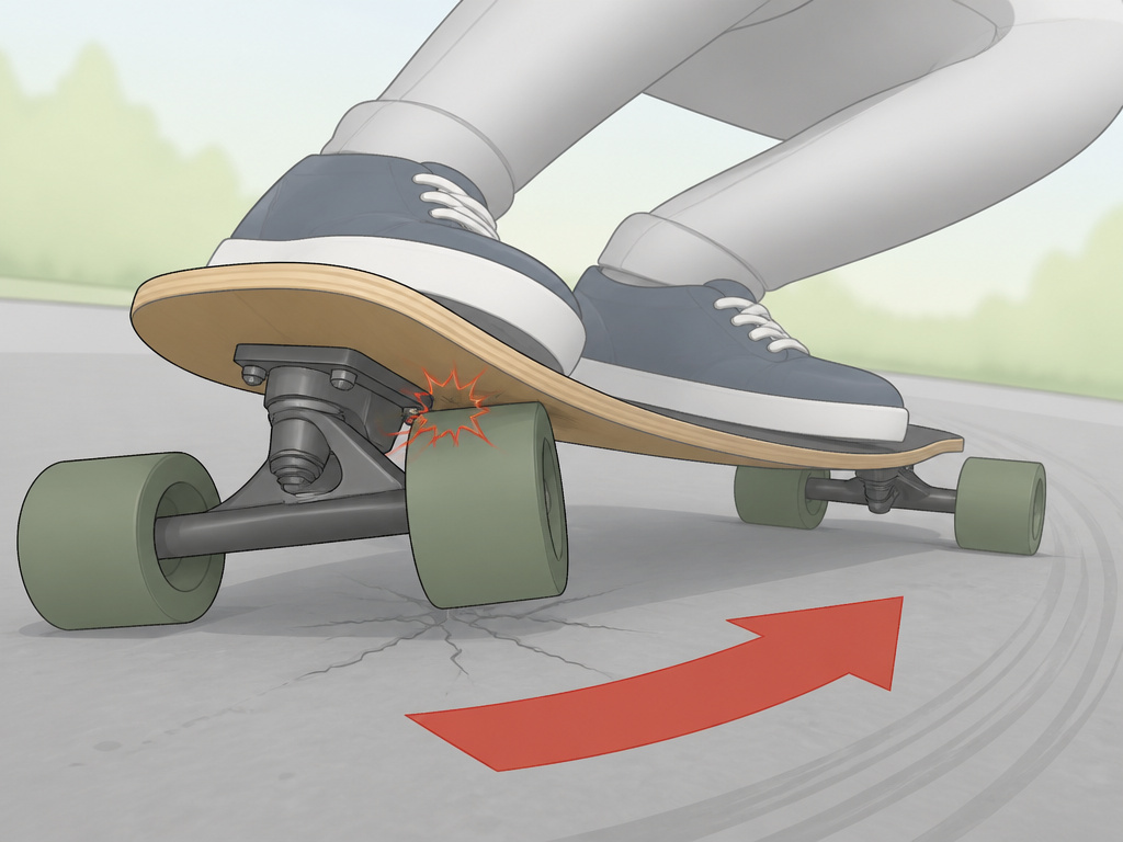 Wheel bite accident on a cruiser skateboard with longboard trucks installed