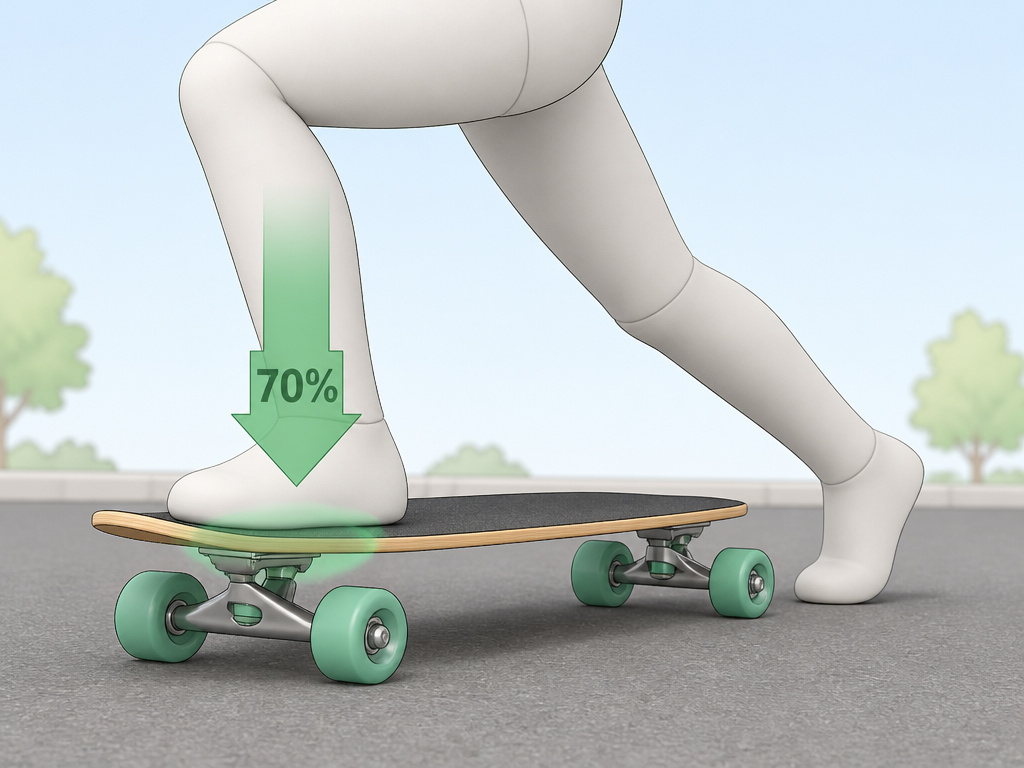 Correct longboard pushing technique for beginners, front foot sideways, weight forward