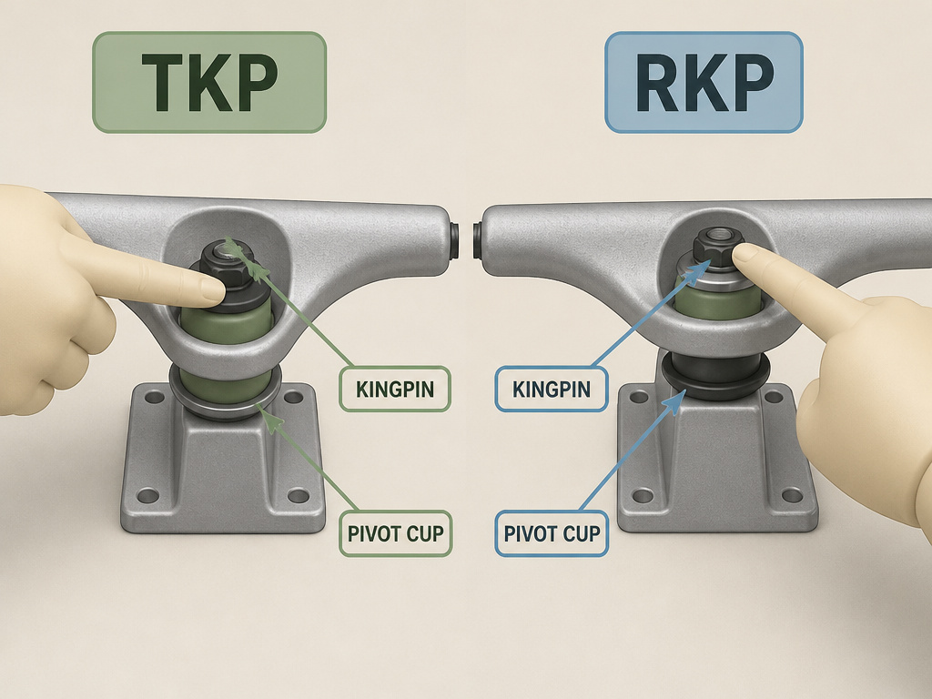 Diagram comparing Traditional Kingpin and Reverse Kingpin truck orientations.
