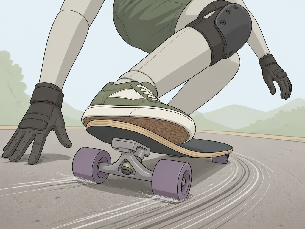 Longboarder performing a high-speed sliding turn to change direction sharply.