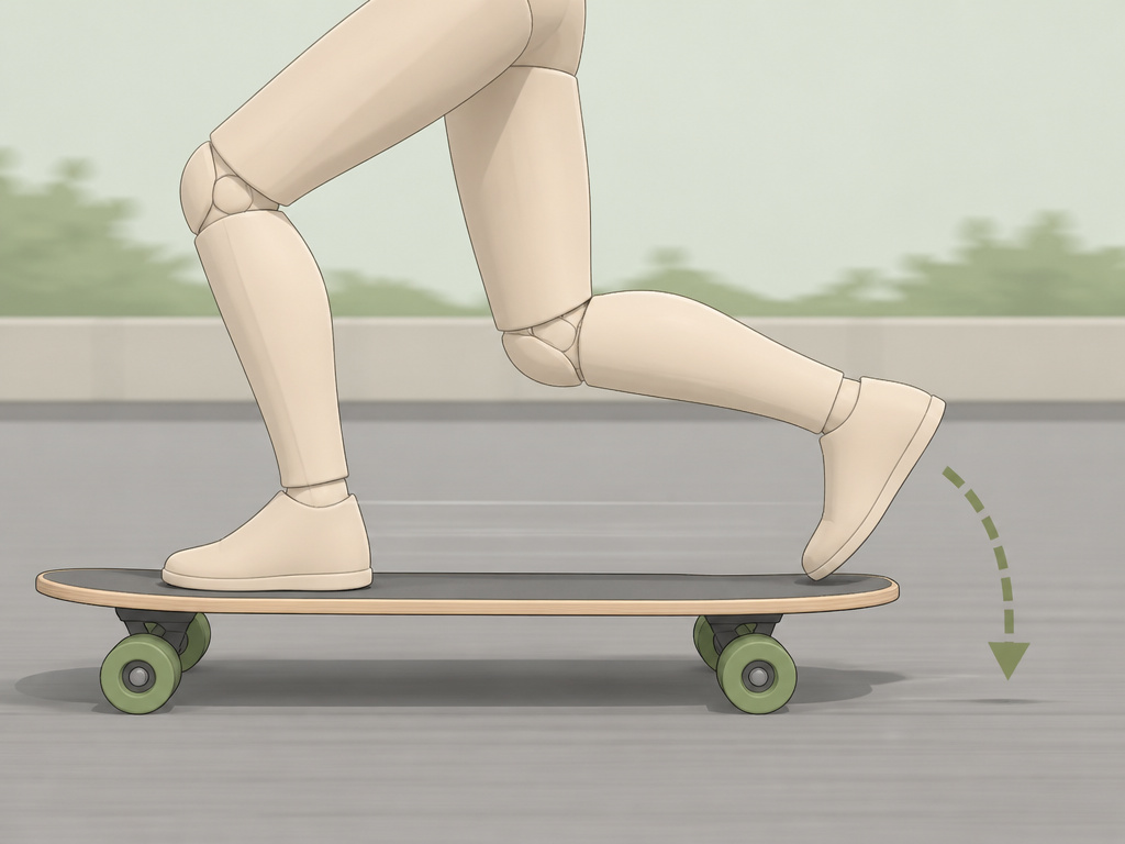 Cartoon diagram of foot braking technique on a cruising longboard.