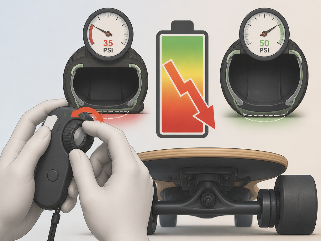 How riding style and low tire pressure drain electric skateboard battery life