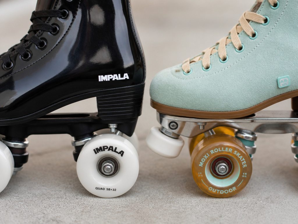 Impala vs Moxi roller skate comparison showing material and wheel differences