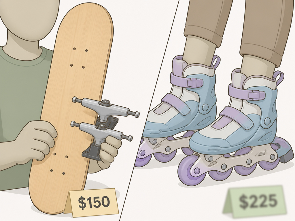 Skateboard versus roller skates initial cost comparison for beginners