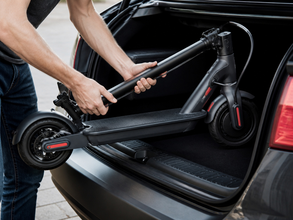 Person placing a lightweight So Lite scooter into a car trunk for transport.