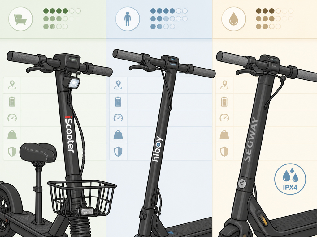 iScooter i12 vs Hiboy and Segway electric scooters comparison diagram.