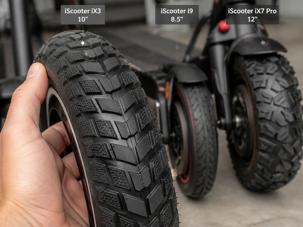 iScooter iX3 off-road tire compared to i9 and iX7 Pro models.