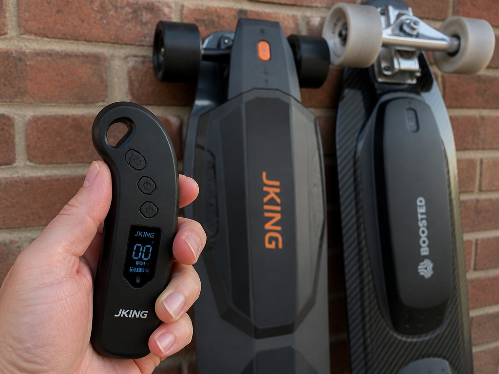 JKING electric longboard remote and deck compared to premium competitor model