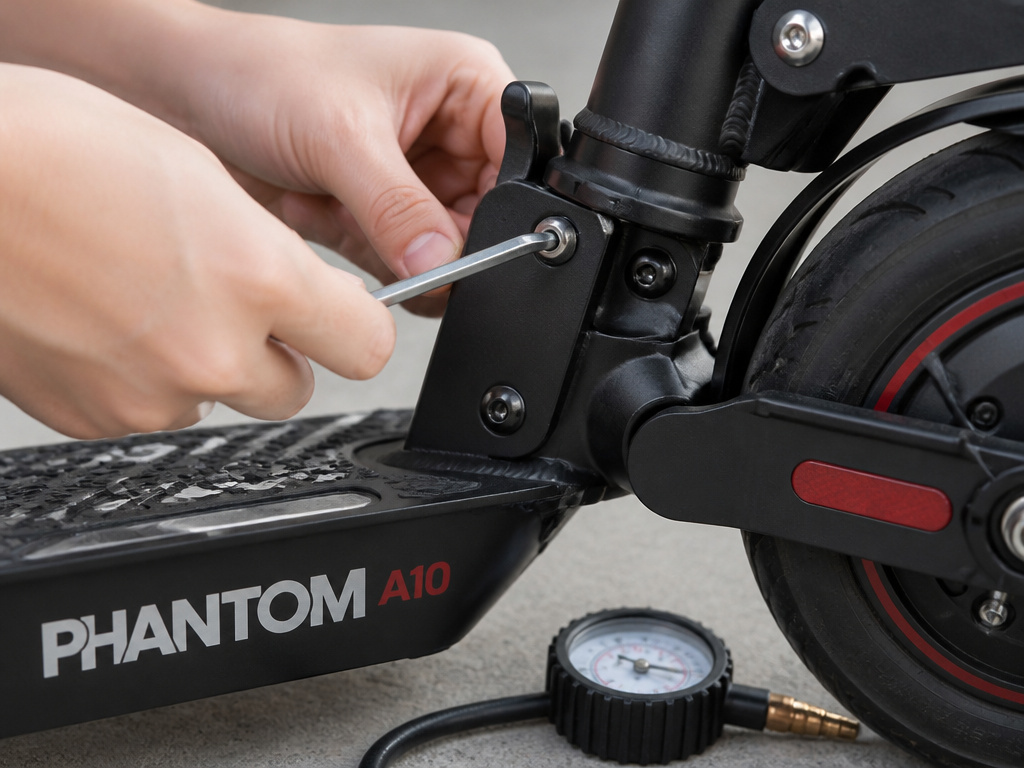 Proper maintenance of Phantom A10 scooter folding mechanism bolt with tool