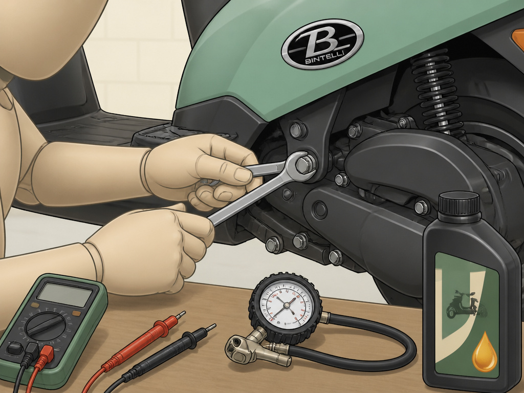 Owner performing hands-on maintenance tasks on a Bintelli scooter.