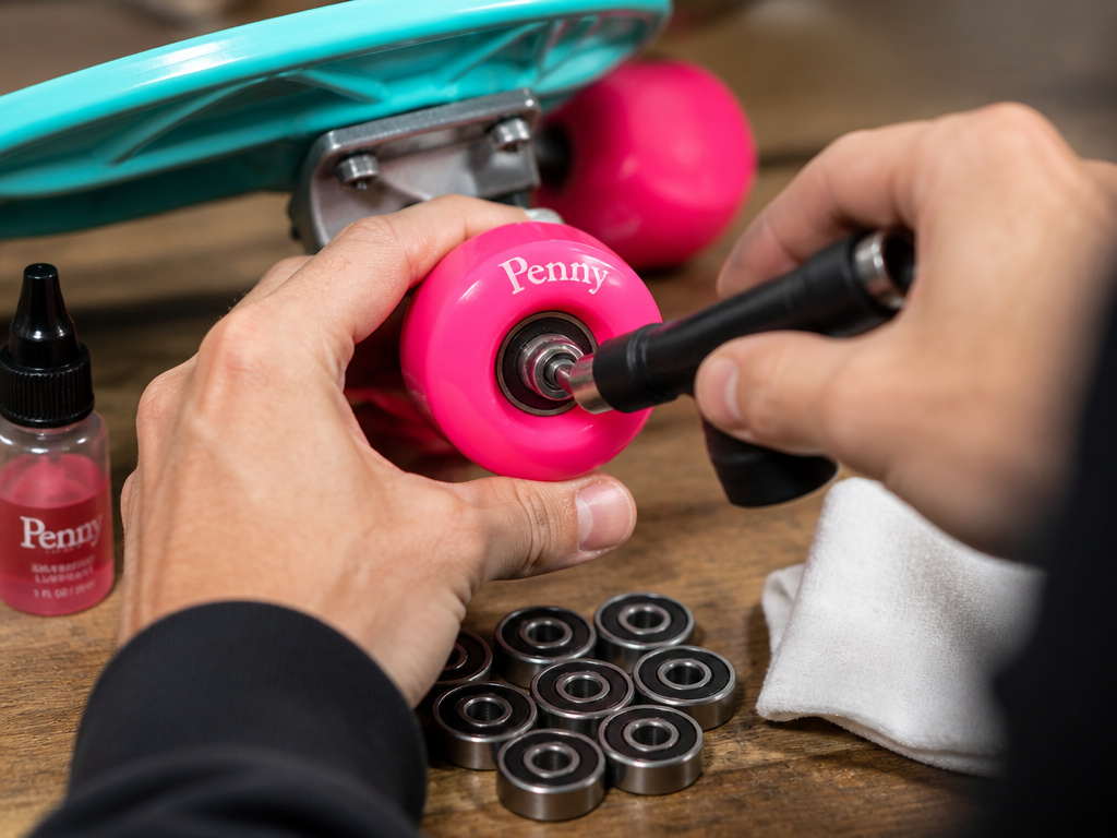 Essential skateboard maintenance tools for a Penny board upgrade.