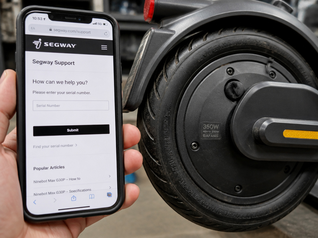 Checking G30P motor serial number on official Segway website for parts.