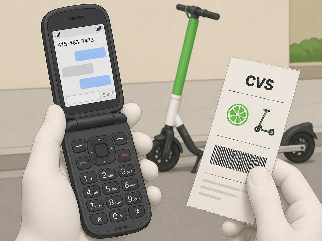 Basic phone and cash receipt for accessing a free Lime electric scooter.