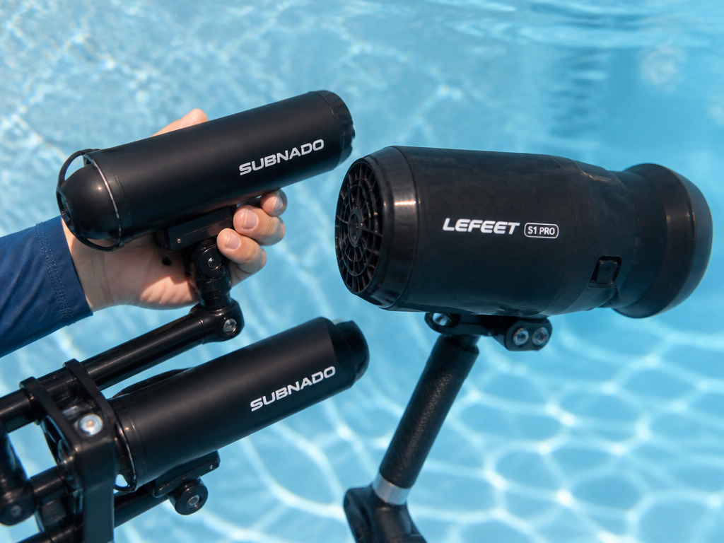 Subnado underwater scooter compared to bulkier competitor for portability.