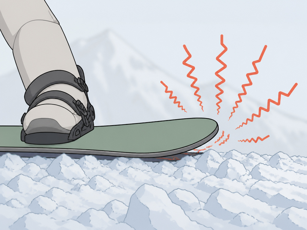Diagram of snowboard nose chatter on choppy snow in Chamonix review